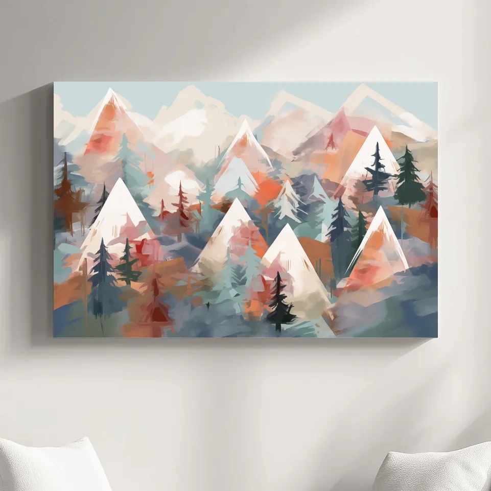 Subtle colours, abstract mountain scene painting