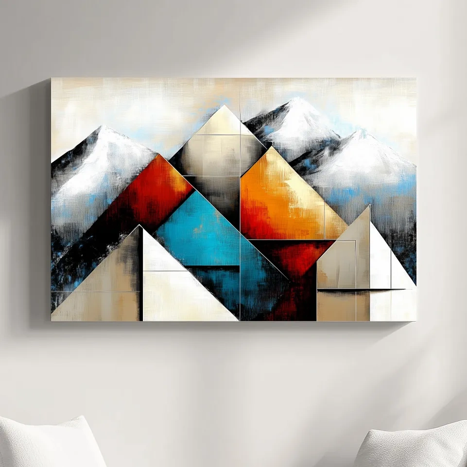Geometric glacier mountain painting, textured art effect