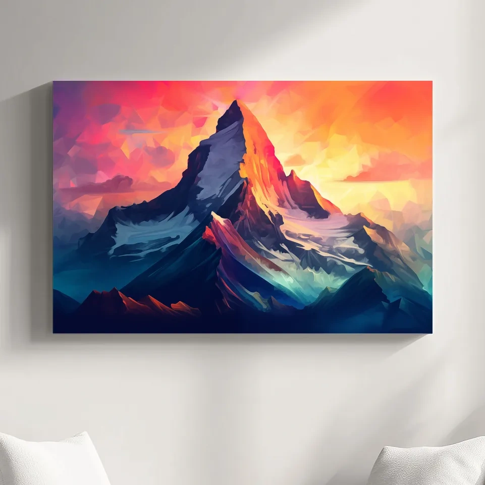 Abstract mountain painting at sunrise