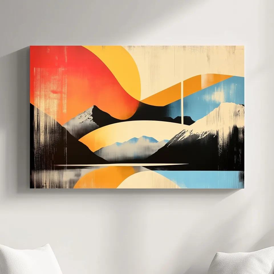 Geometric retro mountain poster artwork, dynamic abstract style
