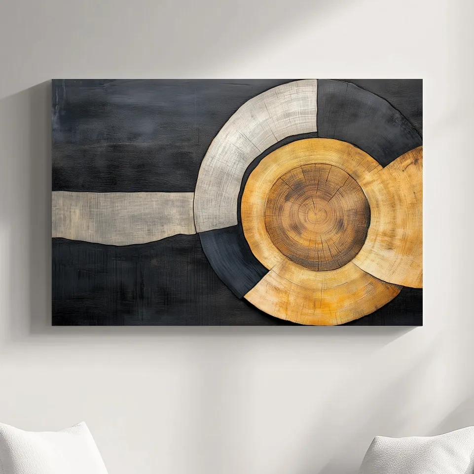 Wood grain cut log modern wall art, circular concentric design with earthy tones