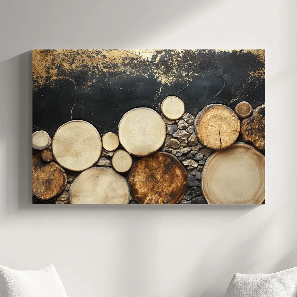 Rustic wood and stone wall art, textured effect natural elements artwork