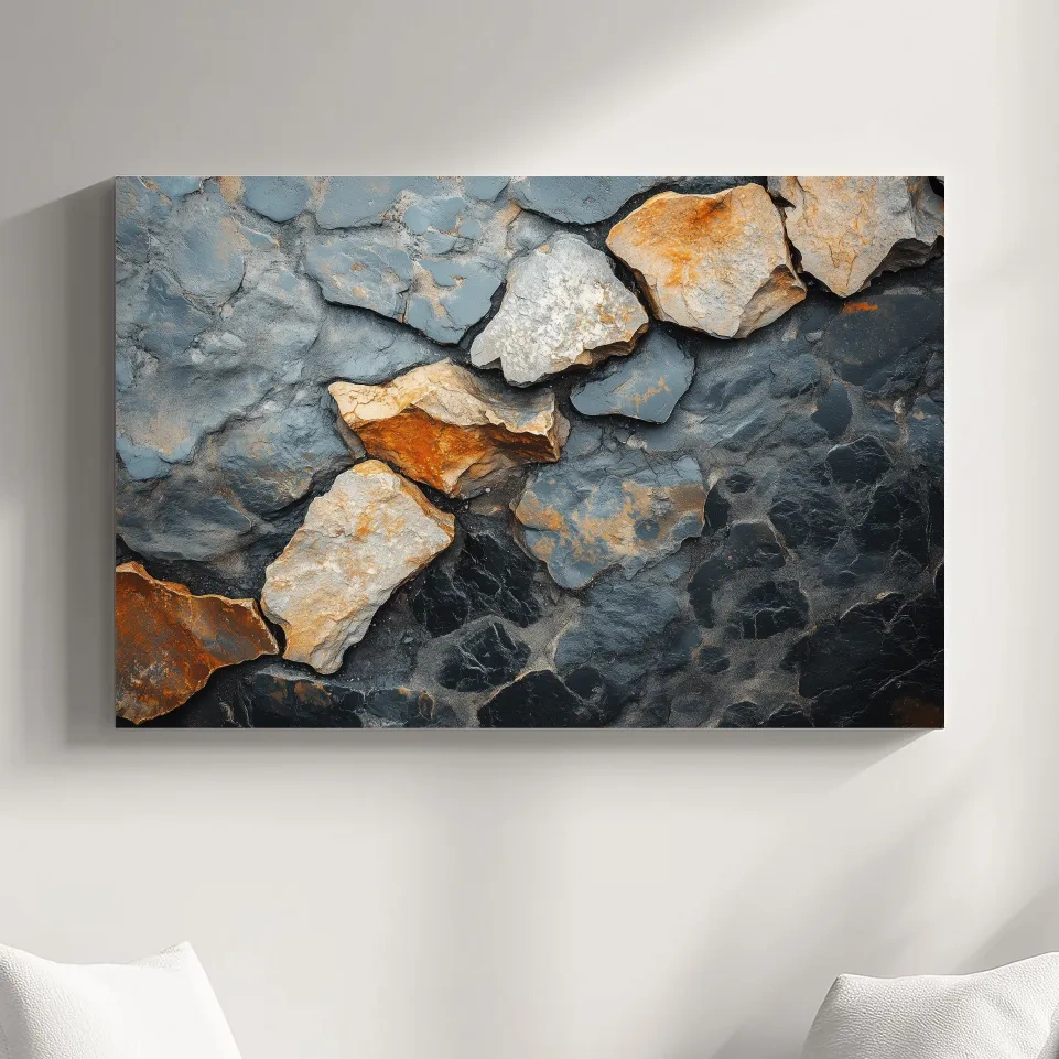 Modern rustic cracked stone and rock face texture artwork, natural elements wall art