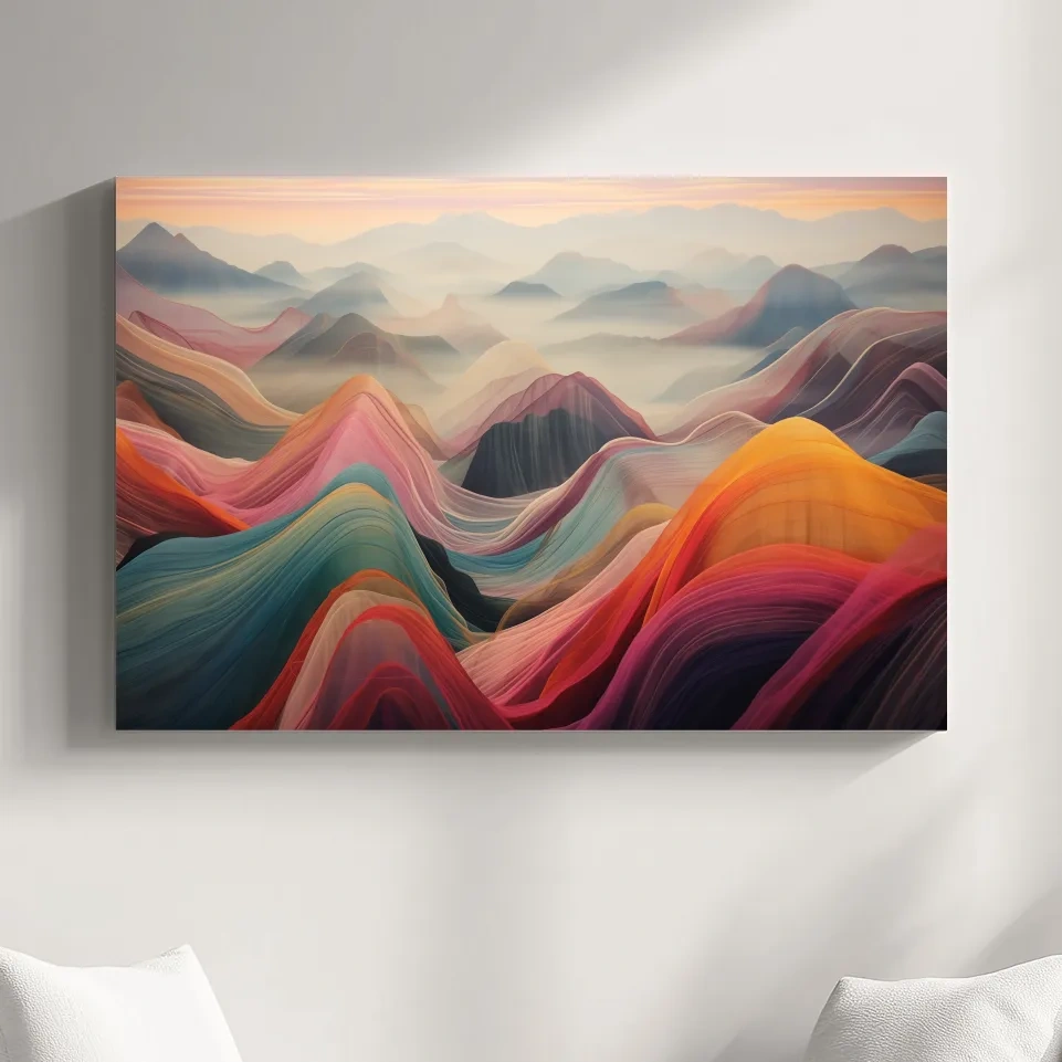 Vibrant Abstract Layered Mountain Ranges - Colorful Topographic Landscape Wall Art