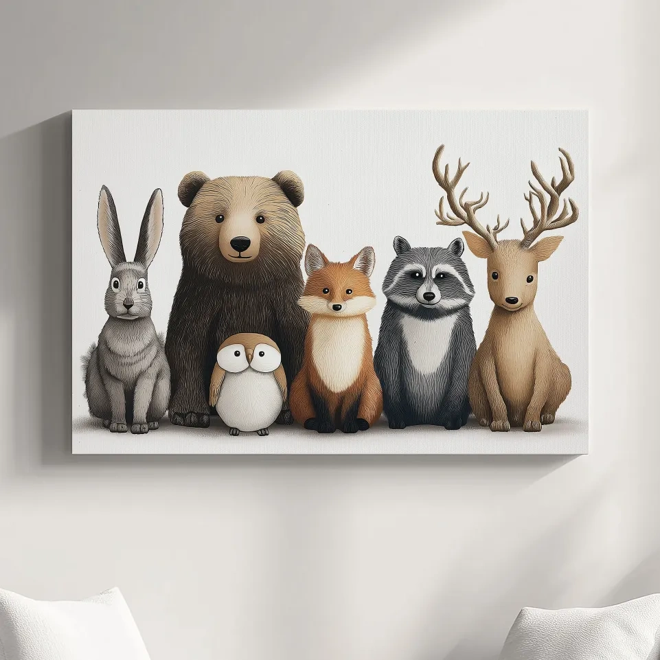 Adorable nursery woodland animals artwork, childrens room decor wall art