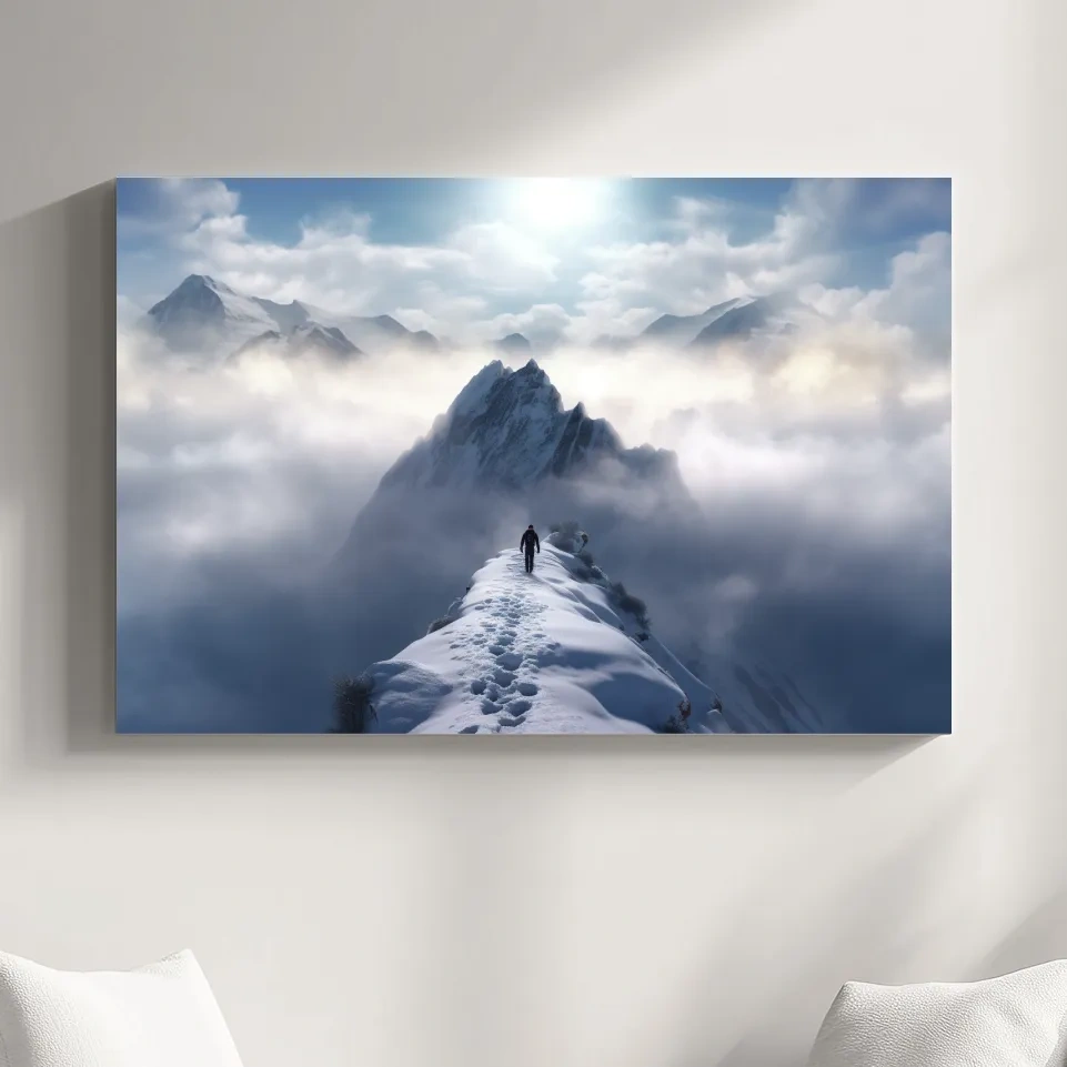 Photograph of a hike walking along a snowy ridgeline