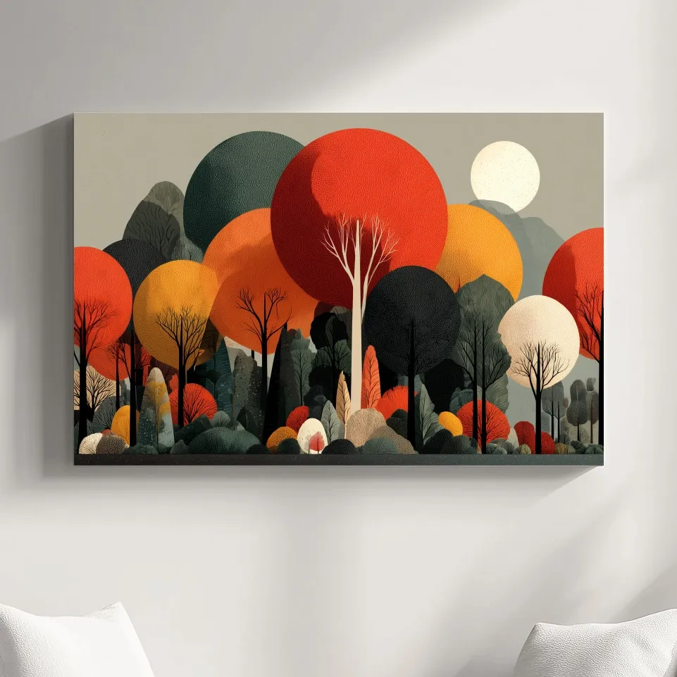 Abstract Autumn Forest Trees Canvas Art - Modern Scandinavian Wall Art