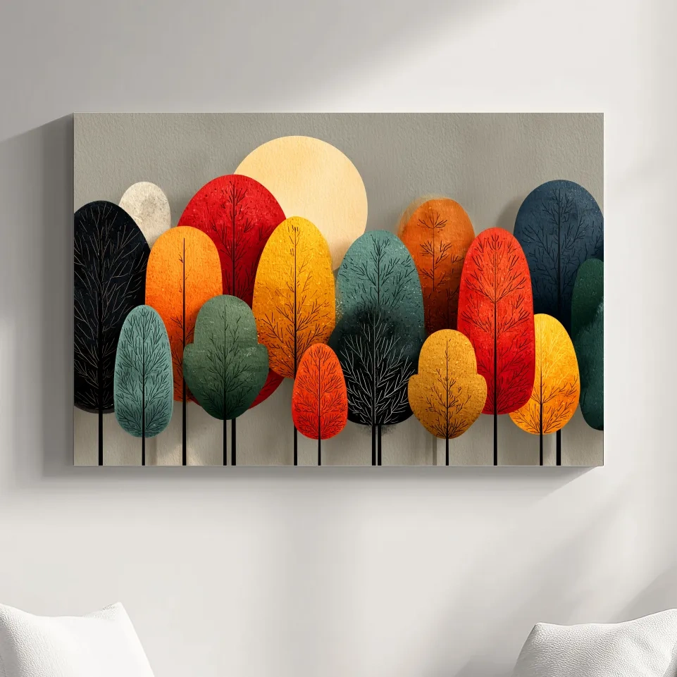 Mid-Century Abstract Autumn Forest Trees - Modern Scandinavian Landscape Artwork