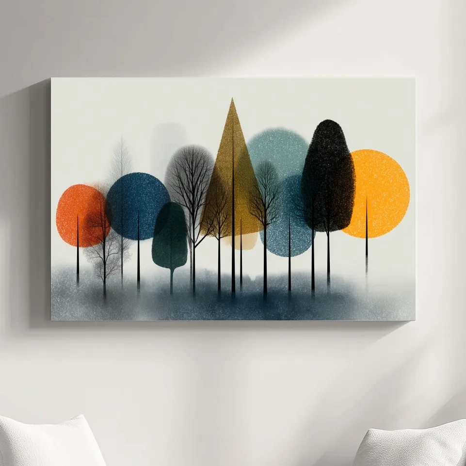 Mid-Century Abstract Forest Trees - Modern Geometric Landscape Wall Art