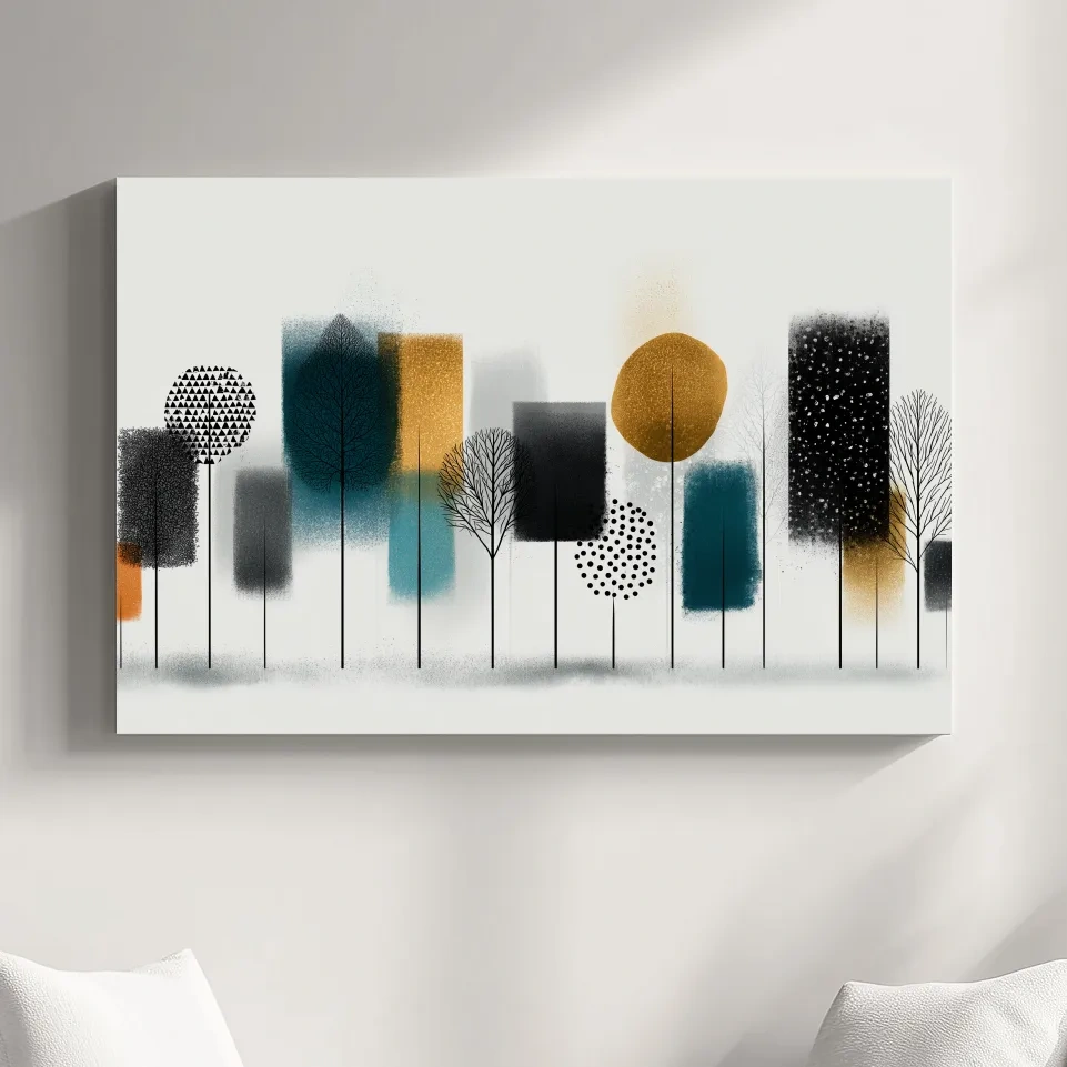 Abstract forest grove wall art, minimalist shapes in a modern Scandinavian style artwork
