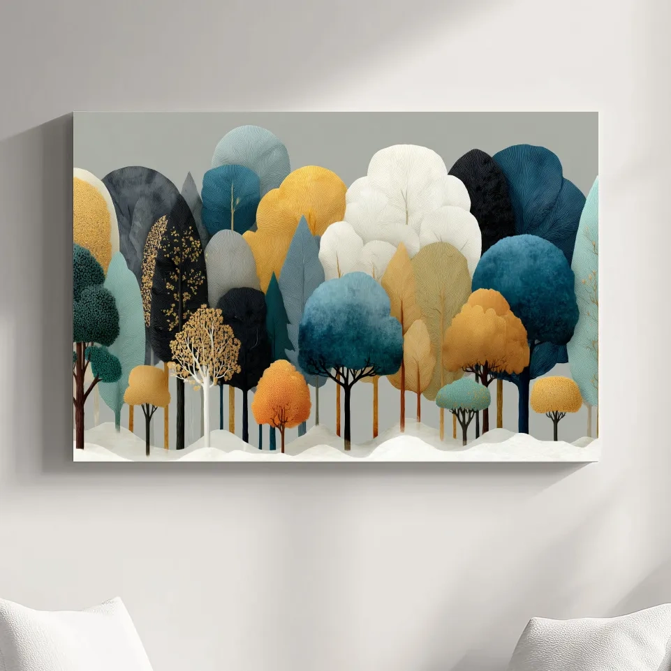 Scandinavian Winter Forest Trees Illustration - Modern Boho Nature Wall Art