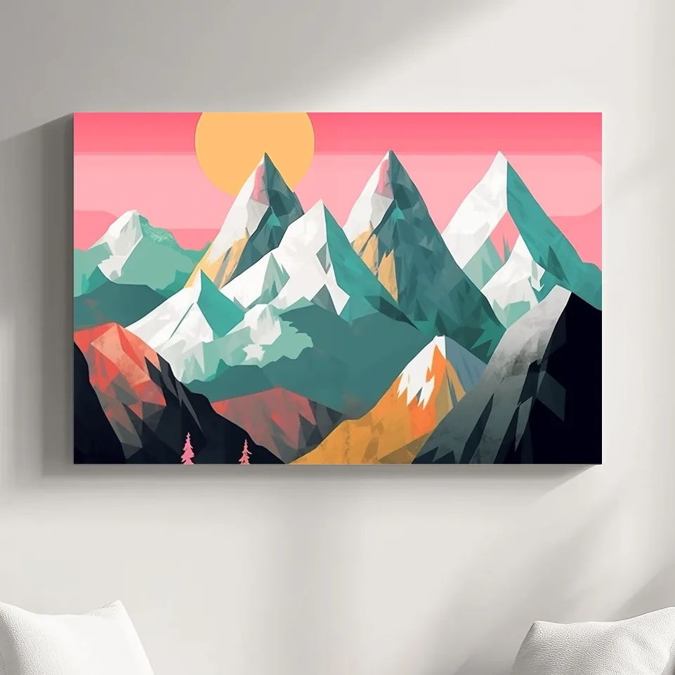 Alpine Mountains Sunrise Illustration - Colorful Landscape Wall Art