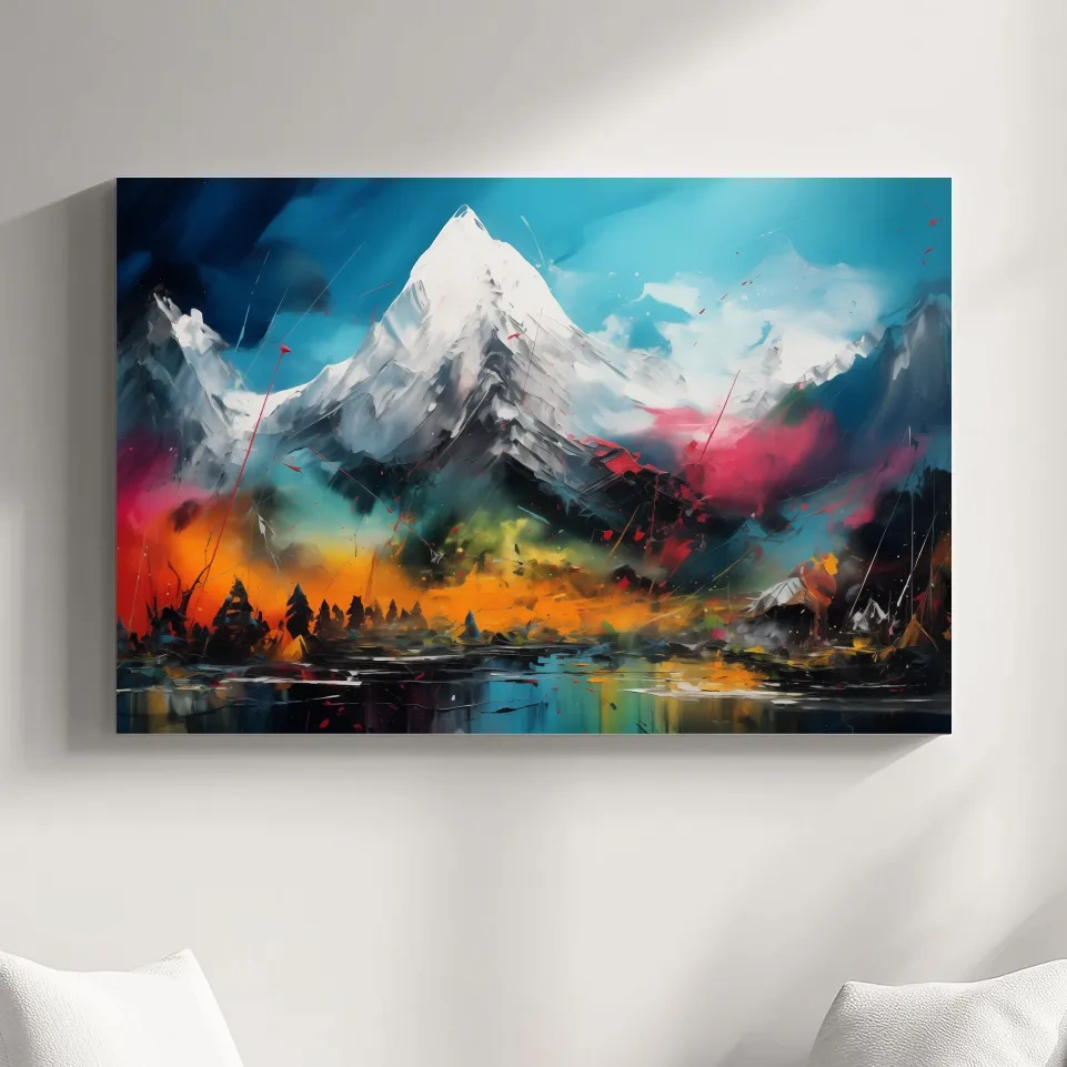 Vibrant Abstract Alpine Mountain Peaks - Colorful Impasto Painting Style Wall Art
