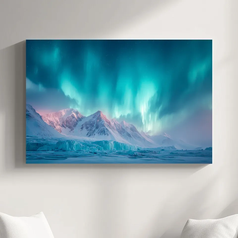 Aurora Borealis Over Icy Arctic Mountains - Northern Lights Wall Art