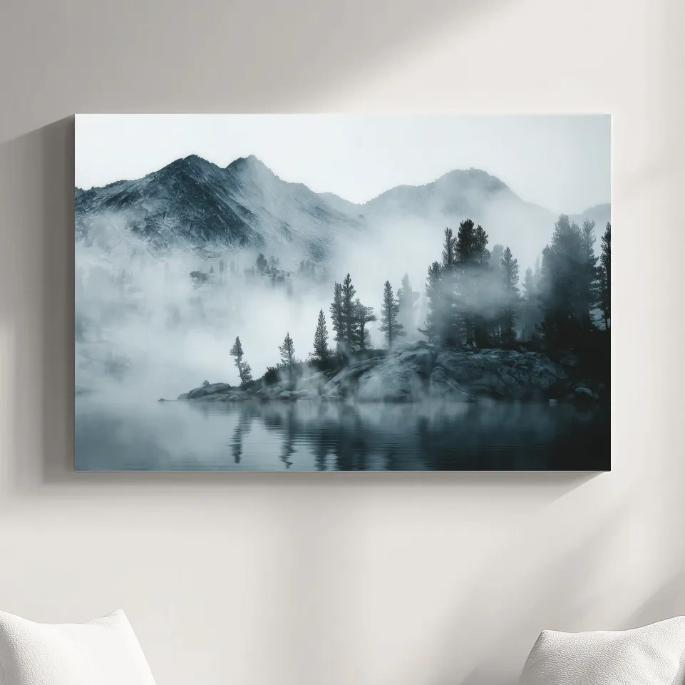 Frosty Alpine Mountain Lake Photography - Black & White Landscape Wall Art