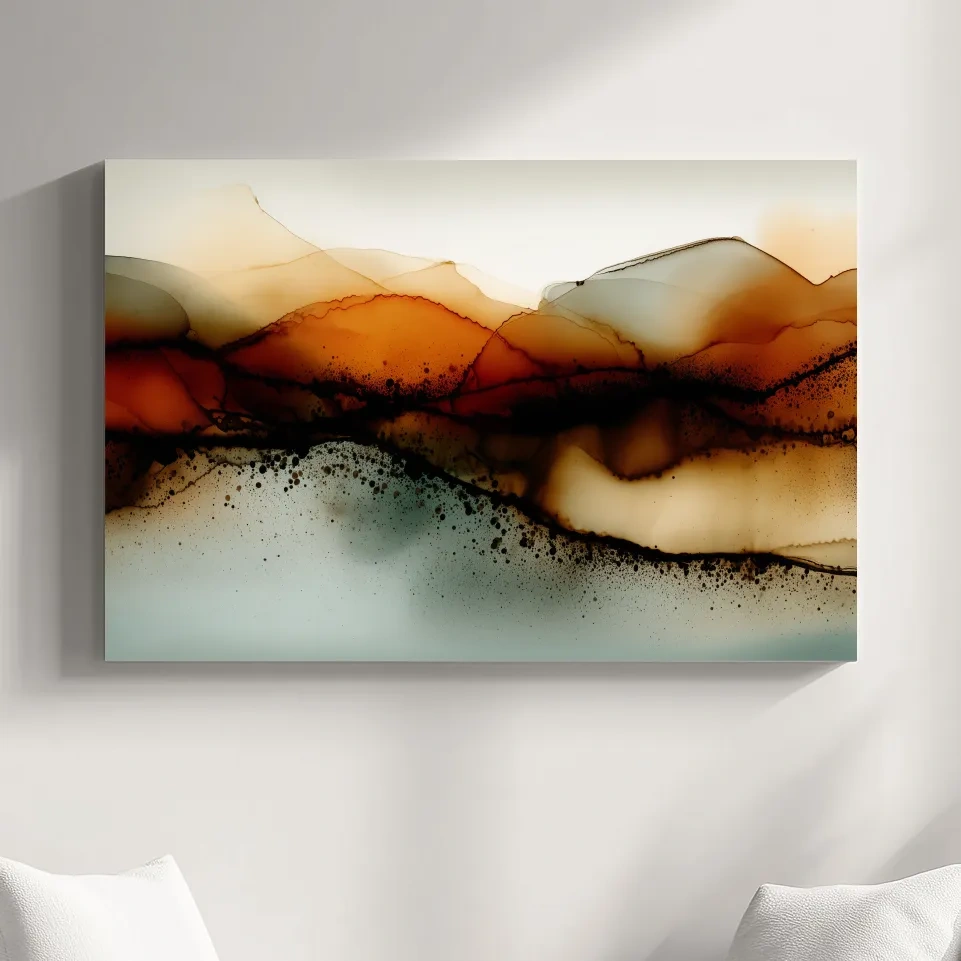 Moody Abstract Sepia Mountain Layers - Modern Alcohol Ink Landscape Wall Art