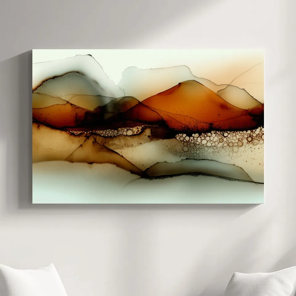 Amber Alcohol Ink Mountains - Abstract Landscape Wall Art