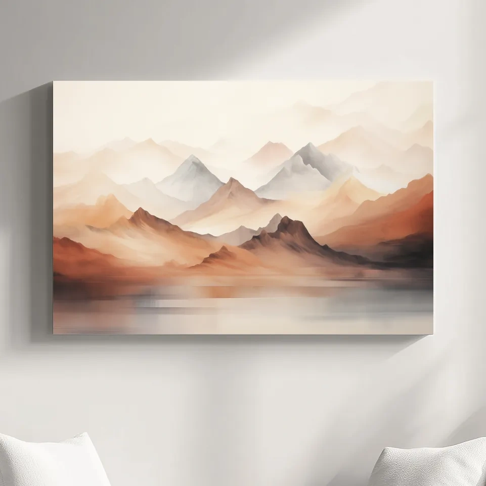 Pastel Mountain Range Watercolor - Warm Neutral Landscape Wall Art