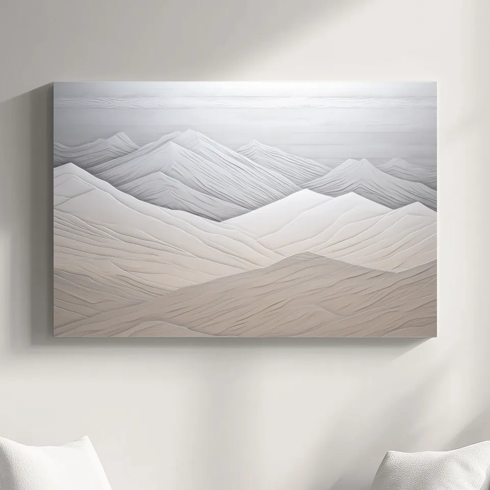 Minimalist Layered Mountain Relief Landscape - Monochrome Wall Art