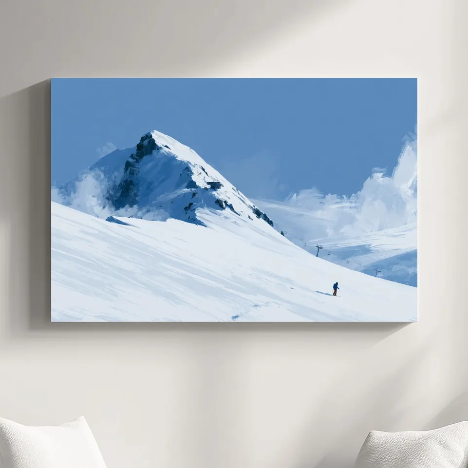 Minimalist Backcountry Skier Painting - Alpine Winter Landscape Wall Art