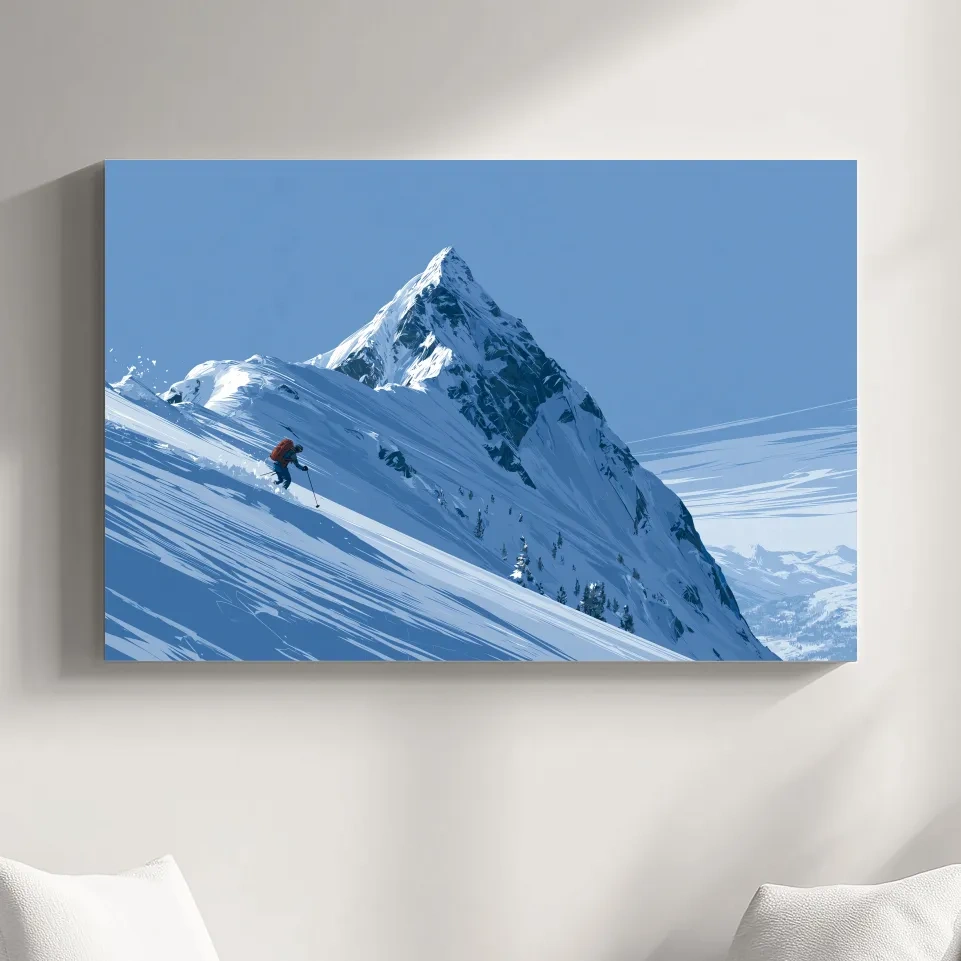 Epic Backcountry Skier On Snowy Peak - Alpine Mountain Winter Wall Art