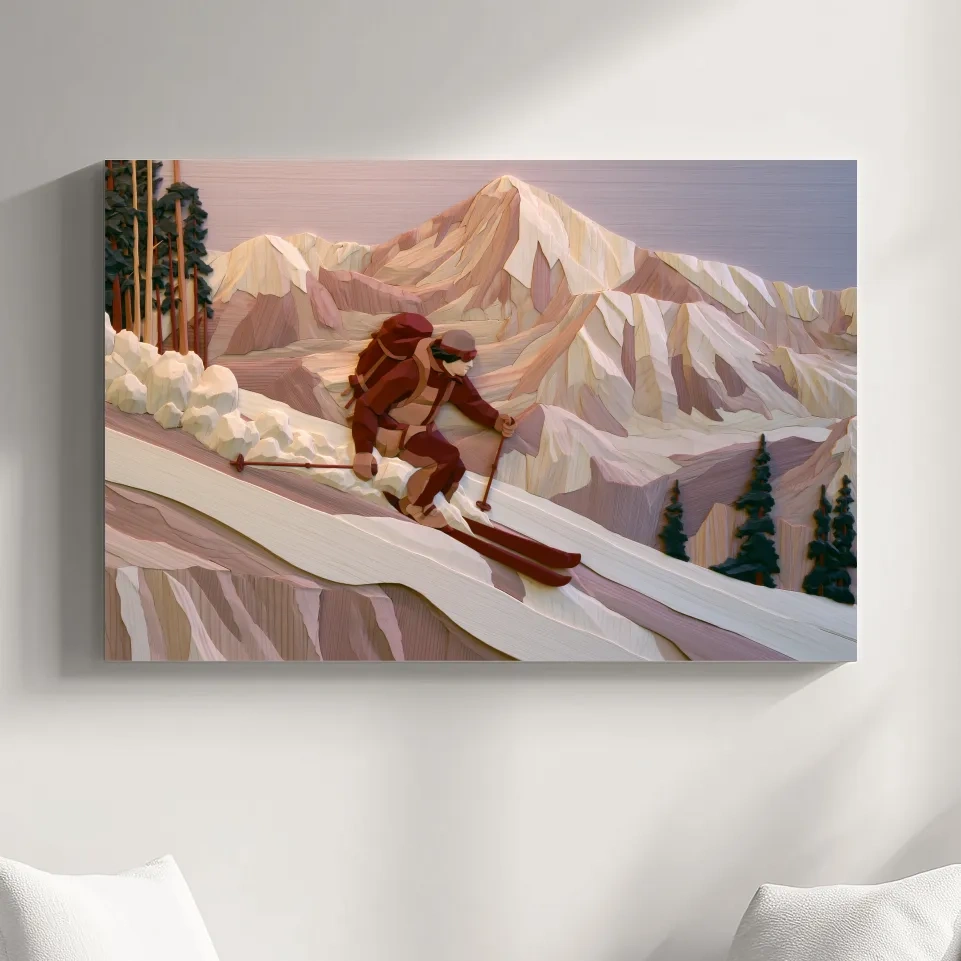 Geometric Backcountry Skier In Alpine Peaks - Winter Mountain Adventure Wall Art