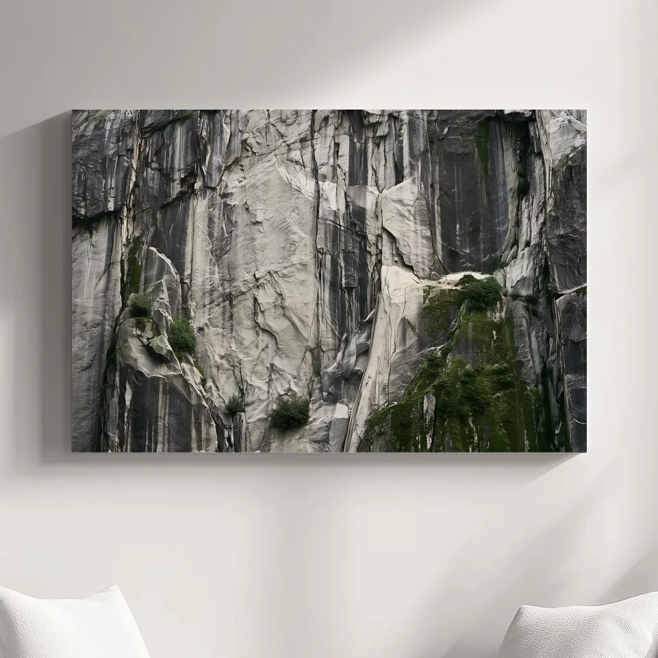 Textured Granite Cliff Face Photography - Moody Monochrome Rock Wall Art