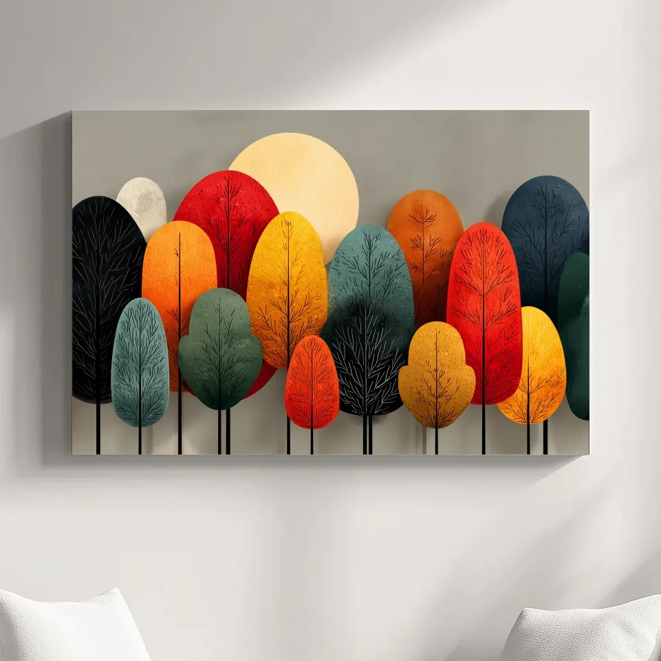 Mid-Century Abstract Autumn Forest Trees - Modern Scandinavian Landscape Artwork