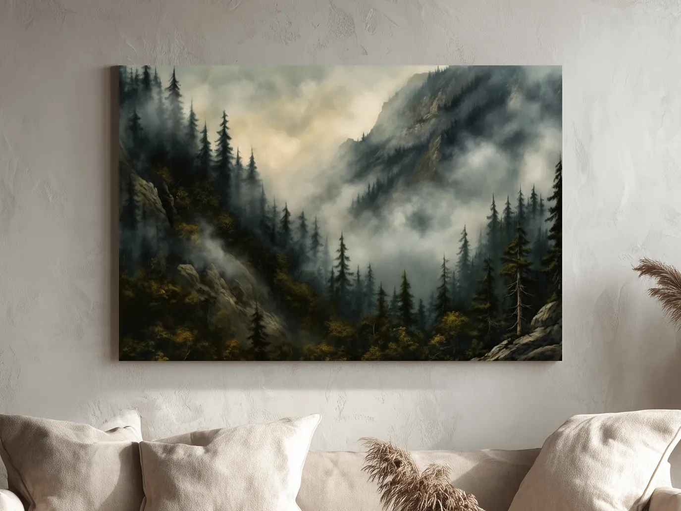Moody Misty Mountain Pine Forest - Foggy Alpine Landscape Wall Art