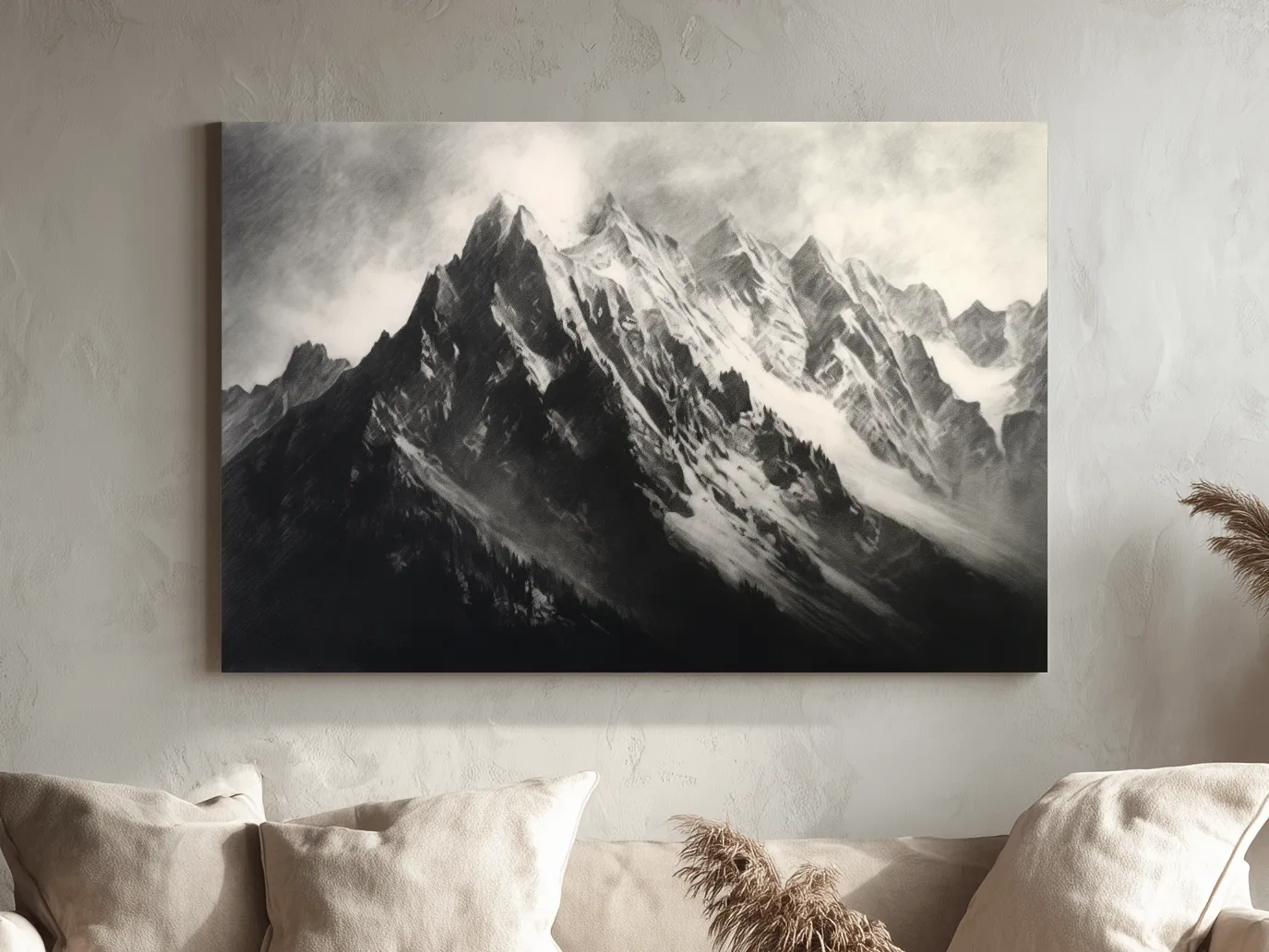 Black & White art - Charcoal drawing of a mountain range