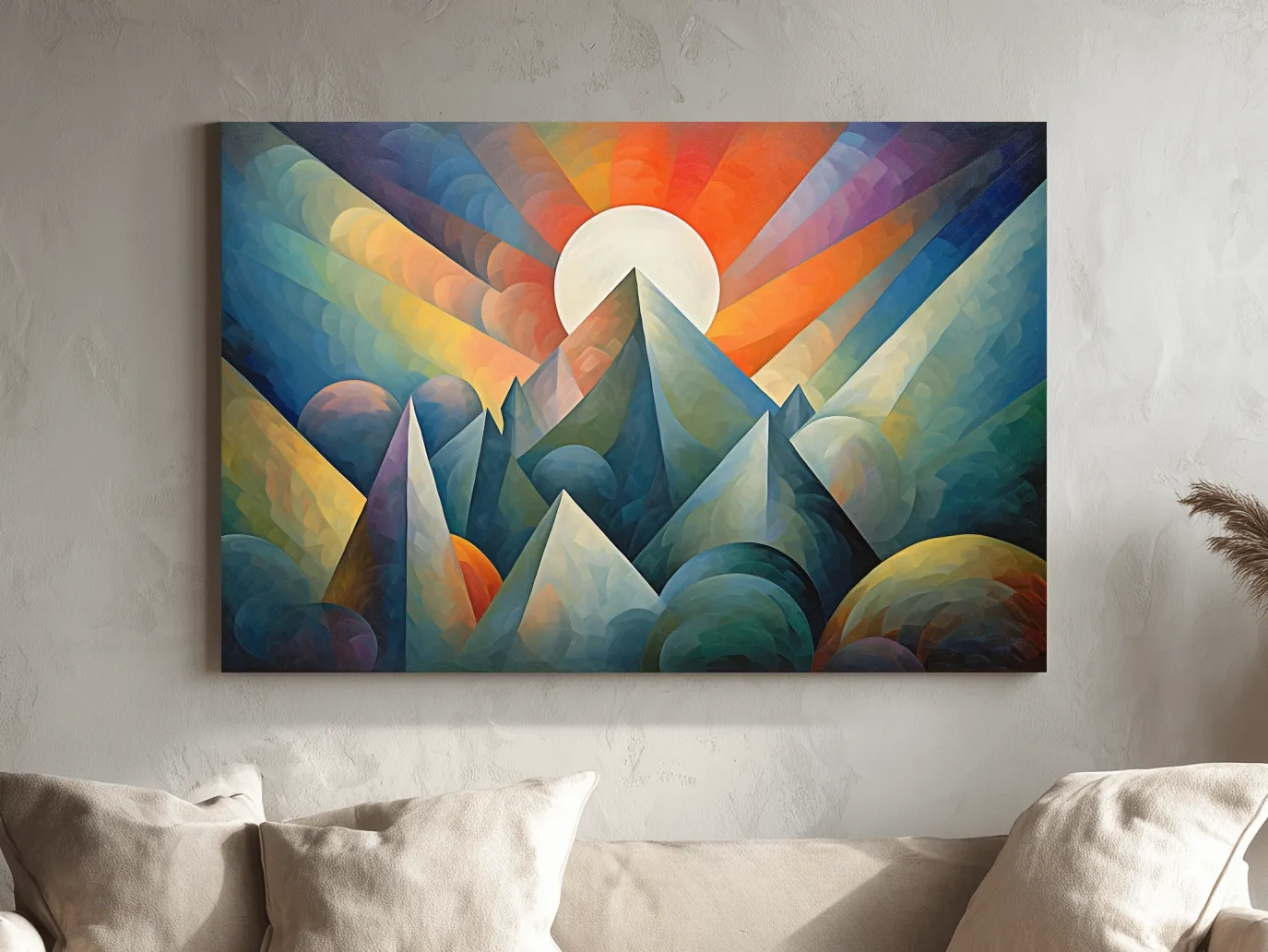 Vibrant Mountain Sunrise Painting - Abstract Alpine Landscape Wall Art