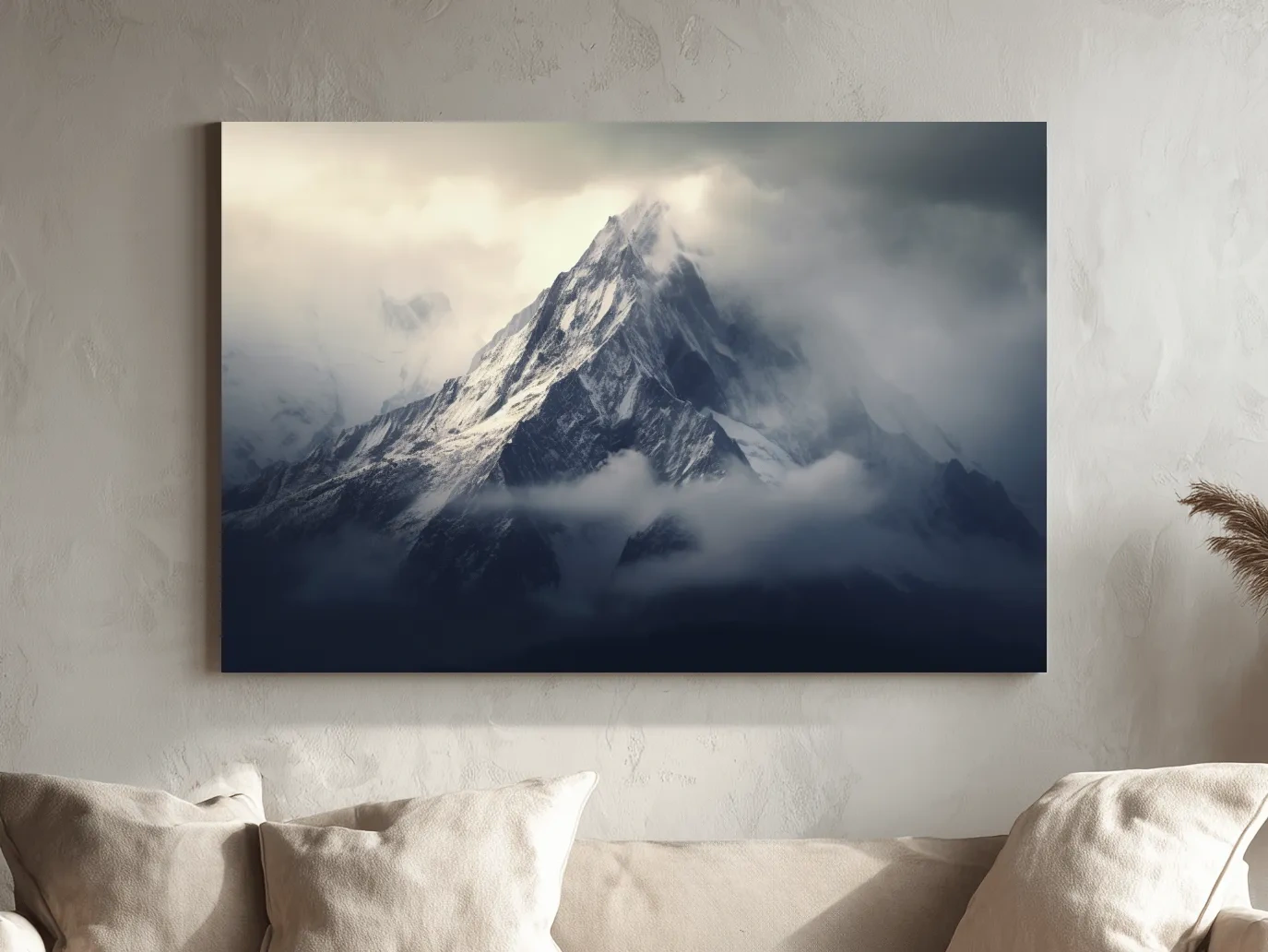 Cloudy Snowcapped Peak Landscape - Dramatic Mountain Photography Wall Art