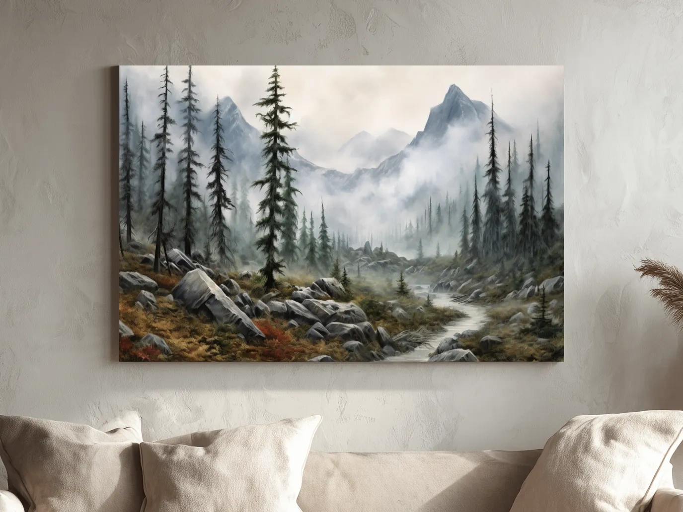 Foggy Alpine Mountain Forest Landscape - Moody Wall Art