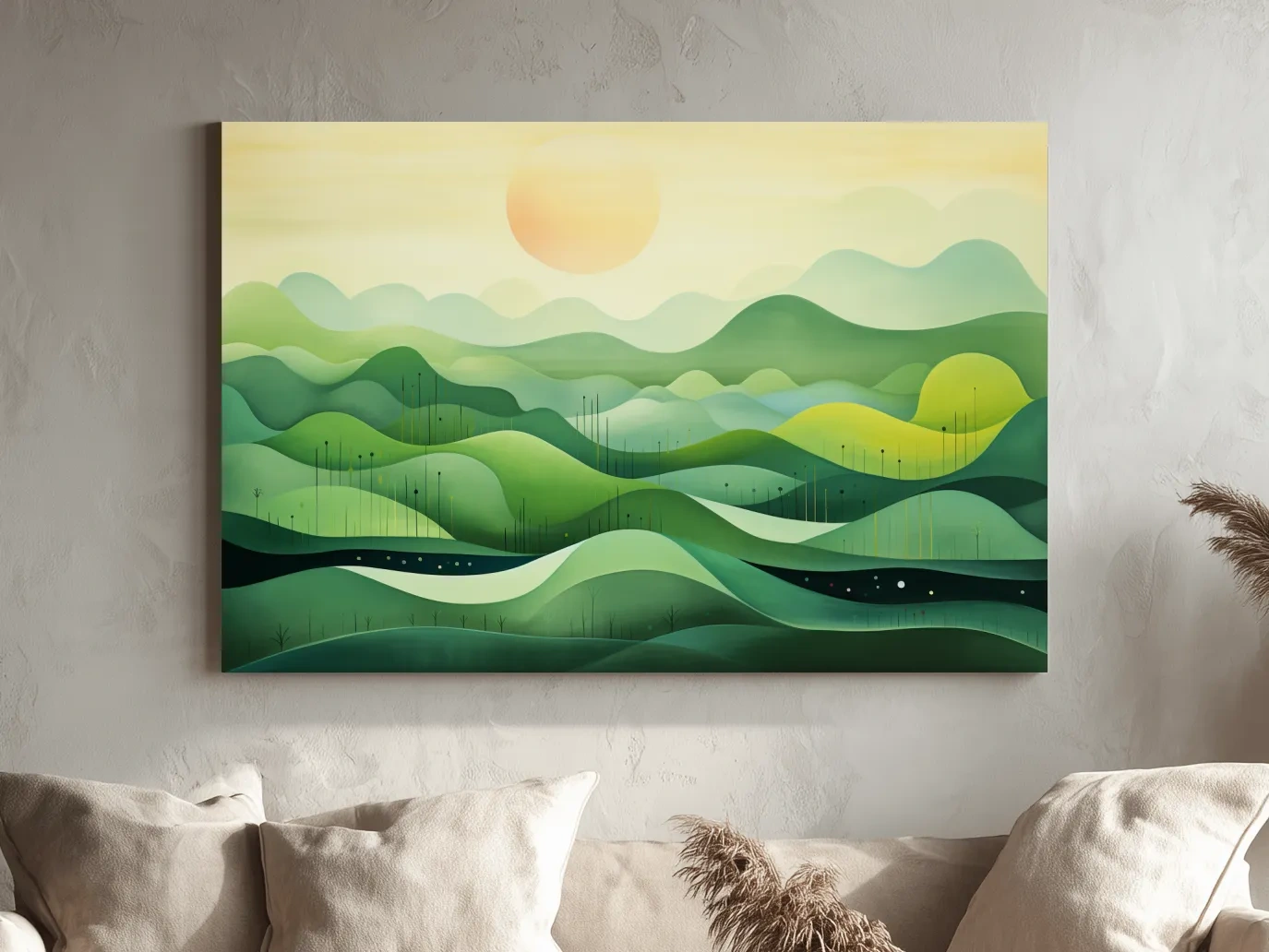 Illustration of rolling green hills