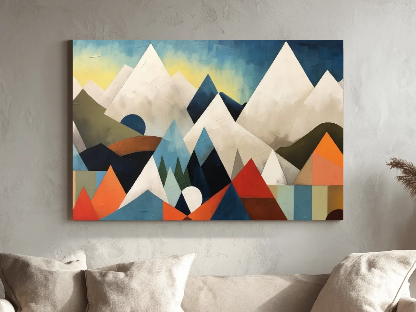 Abstract Suprematism Mountain Peaks Painting - Colorful Modern Wall Art