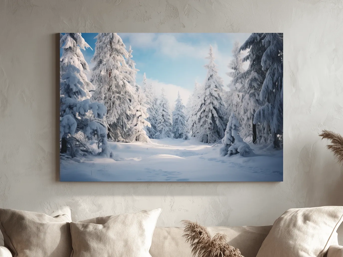Photographic art, snow covered hemlock trees