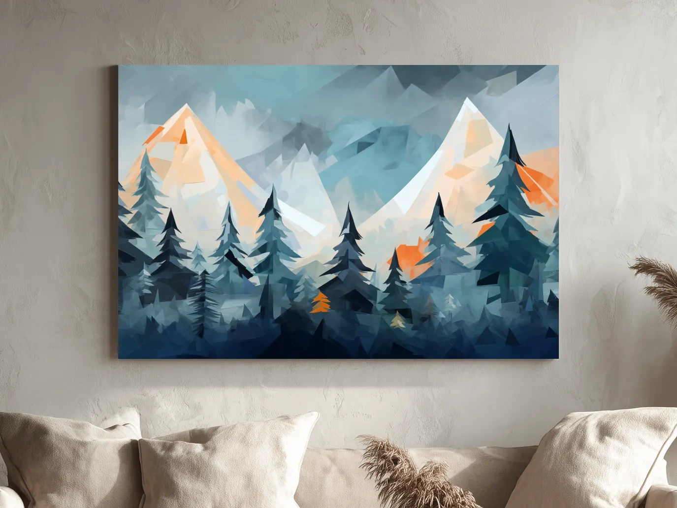 Geometric Alpine Peaks And Pine Forest - Abstract Mountain Landscape Wall Art