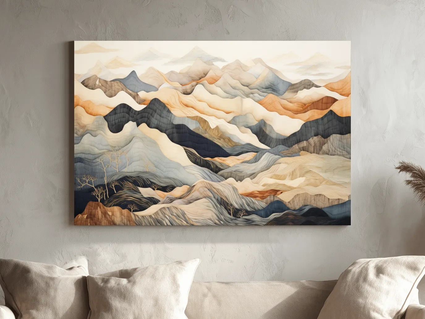Layered Abstract Mountain Range Painting - Tapestry Style Wall Art