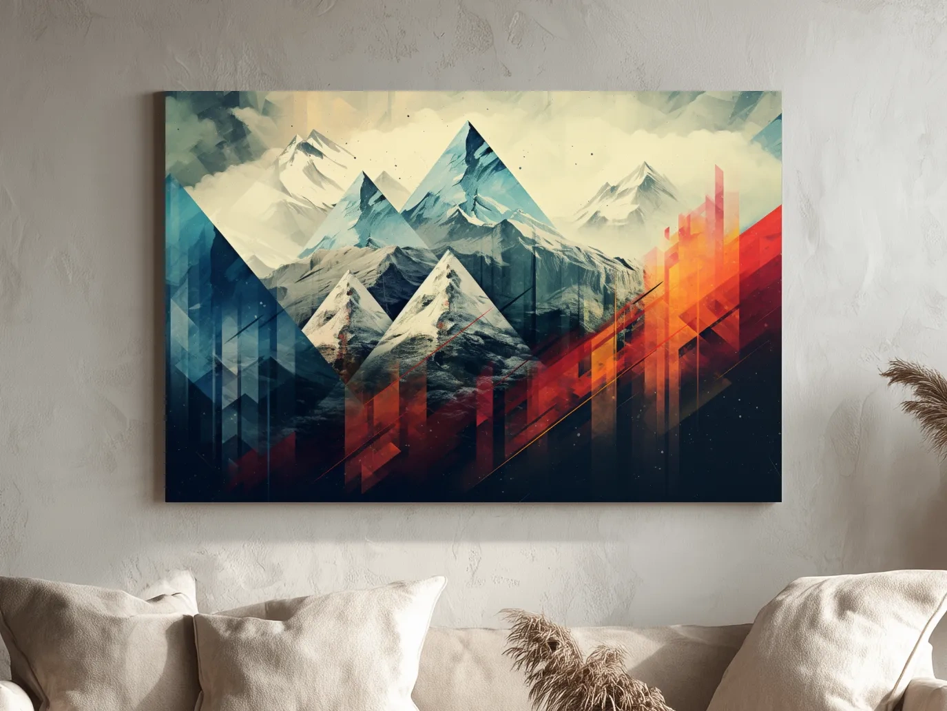 Colourful mountain art, bold geometric shapes
