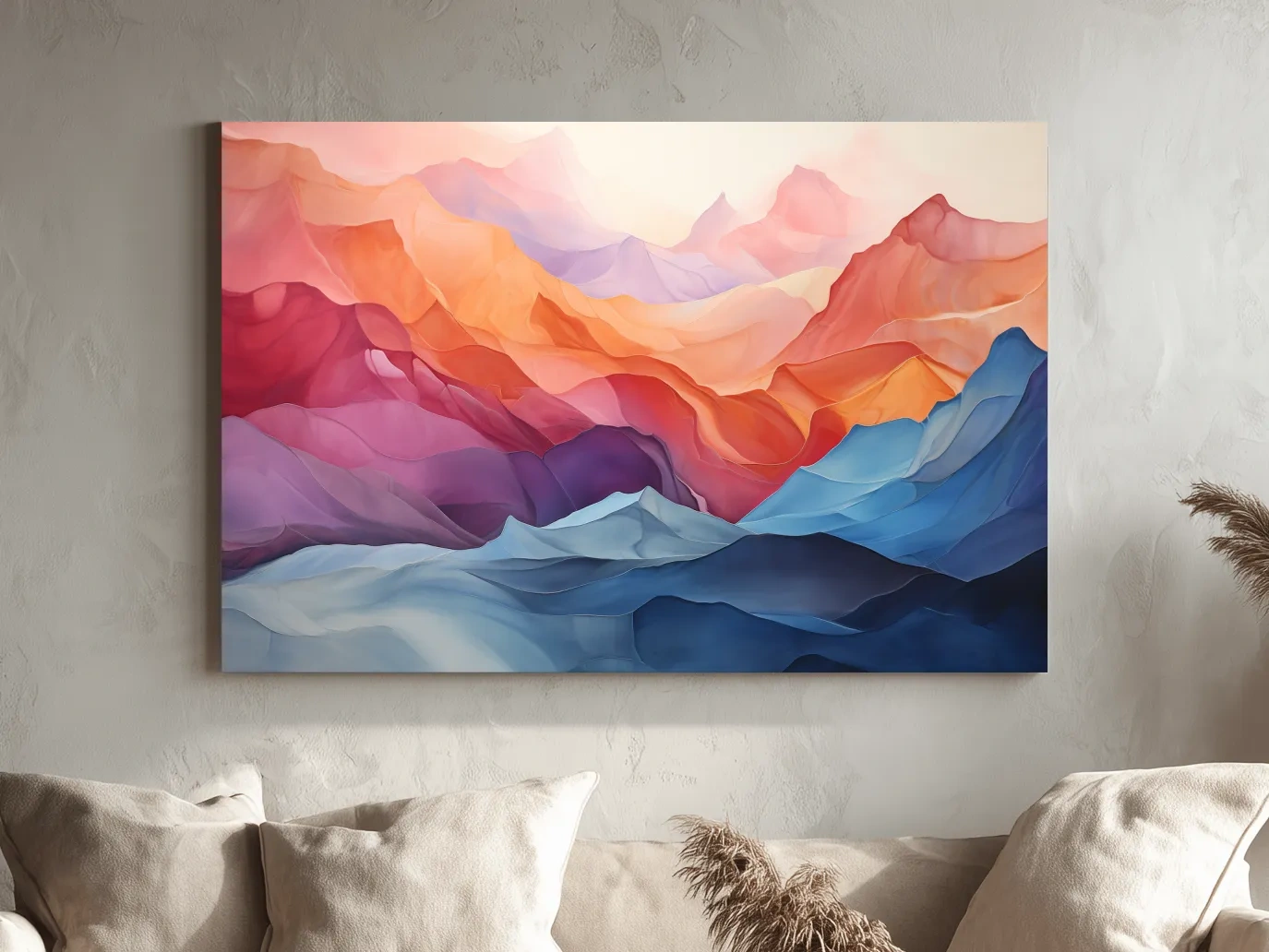 Vibrant Abstract Layered Mountain Landscape - Modern Colorful Alpine Wall Art