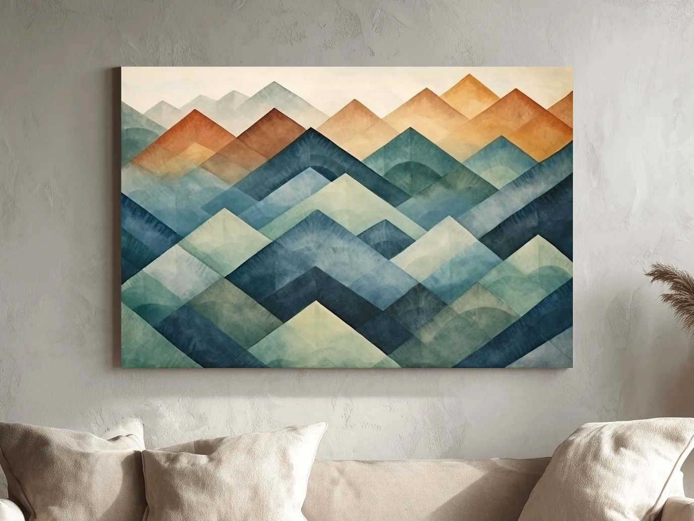 Geometric Watercolor Mountain Peaks - Abstract Landscape Wall Art