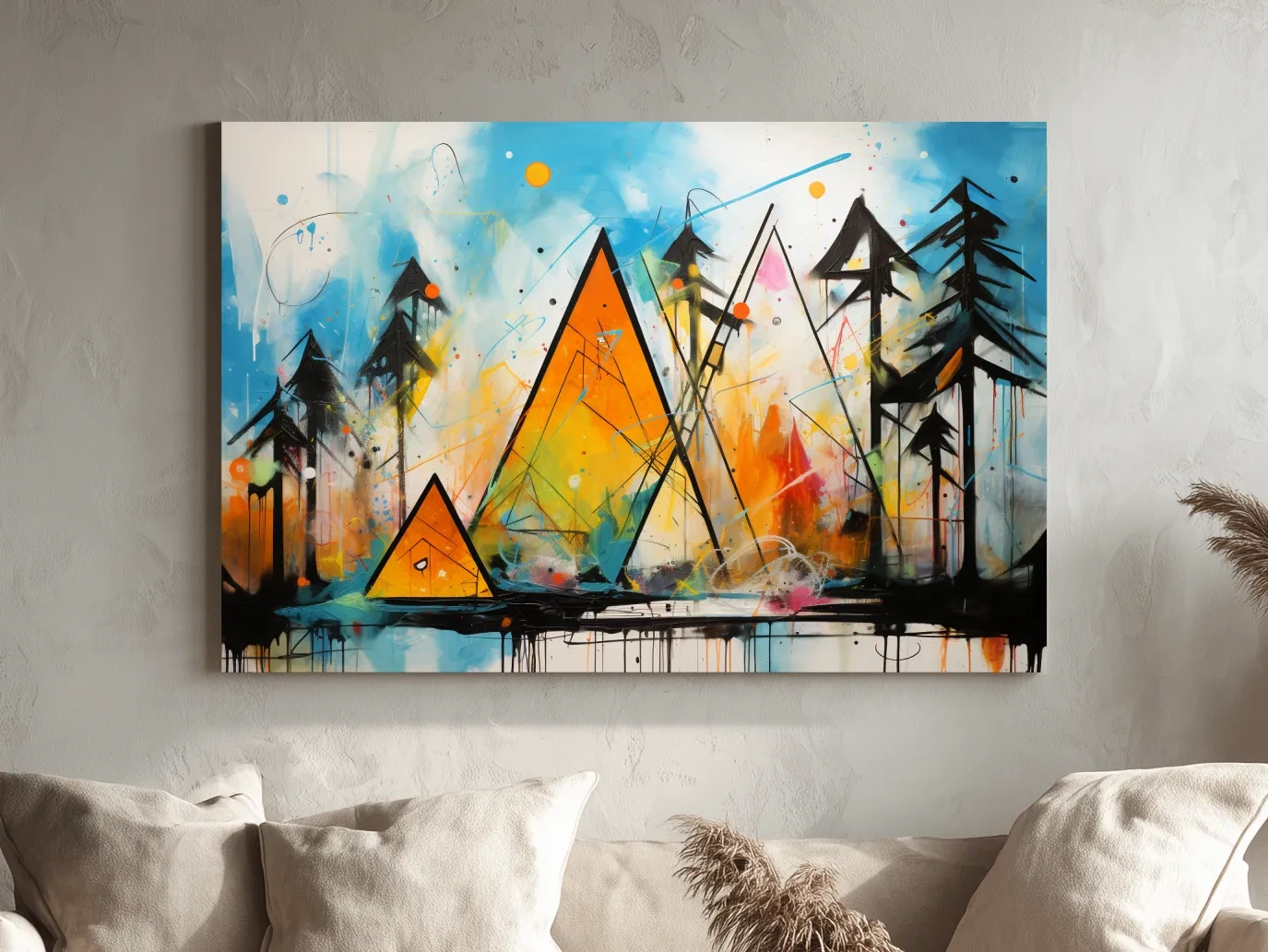 Vibrant Abstract Mountain Peaks And Pines - Colorful Mixed Media Wall Art