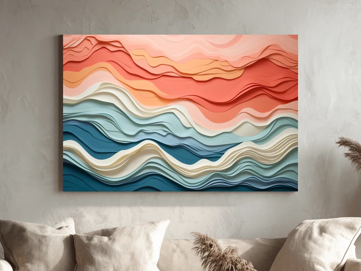 Layered Abstract Topographic Waves - 3D Paper Cut Style Wall Art