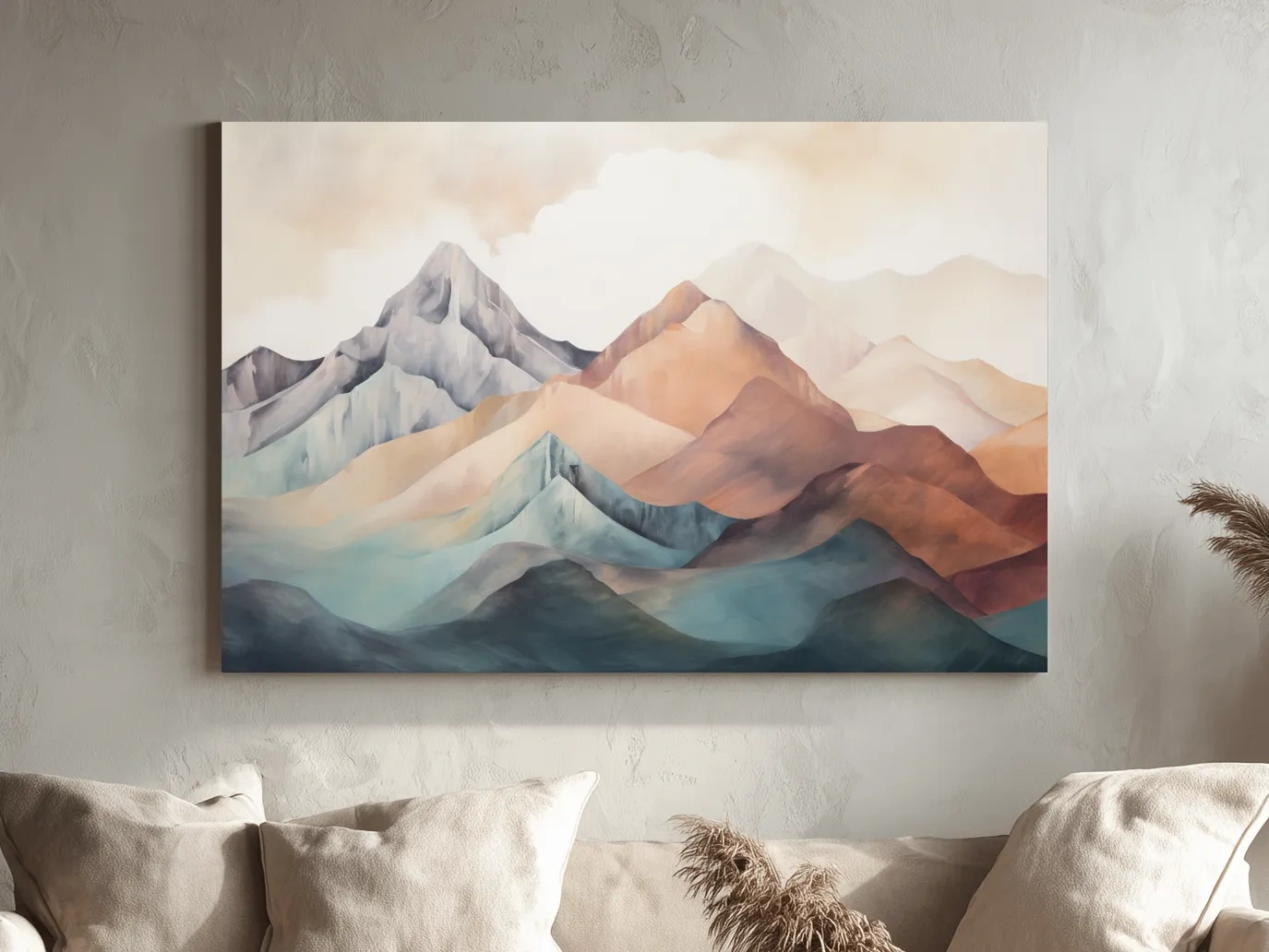 Abstract Watercolor Mountain Range Landscape - Serene Pastel Alpine Wall Art