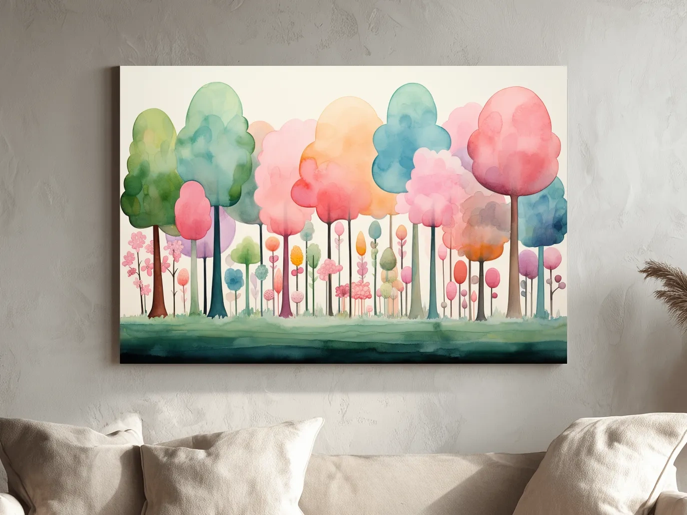 Whimsical Pastel Watercolor Forest - Colorful Nursery Wall Art