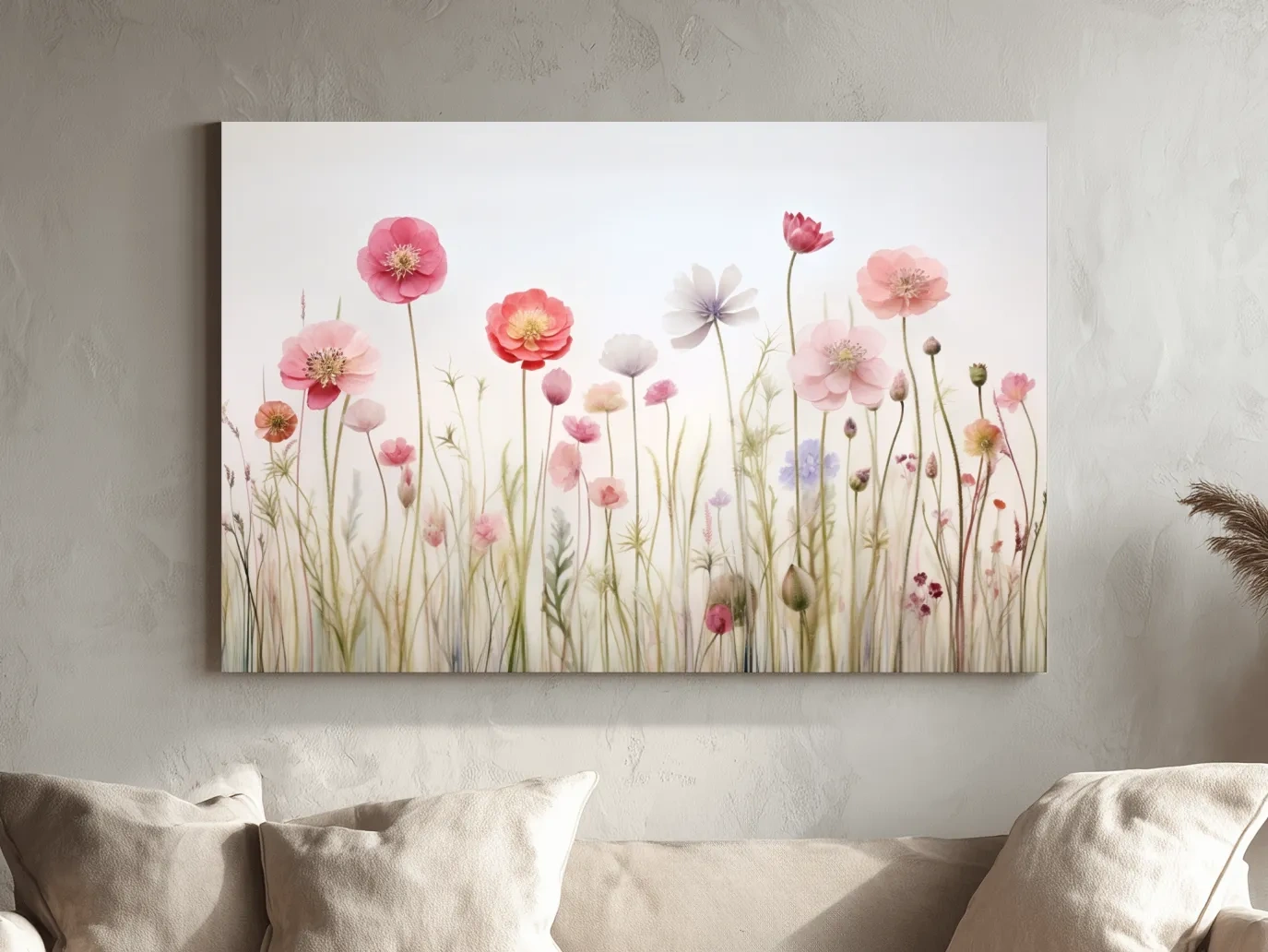Soft Pastel Wildflower Meadow Watercolor - Minimalist Floral Botanical Wall Art