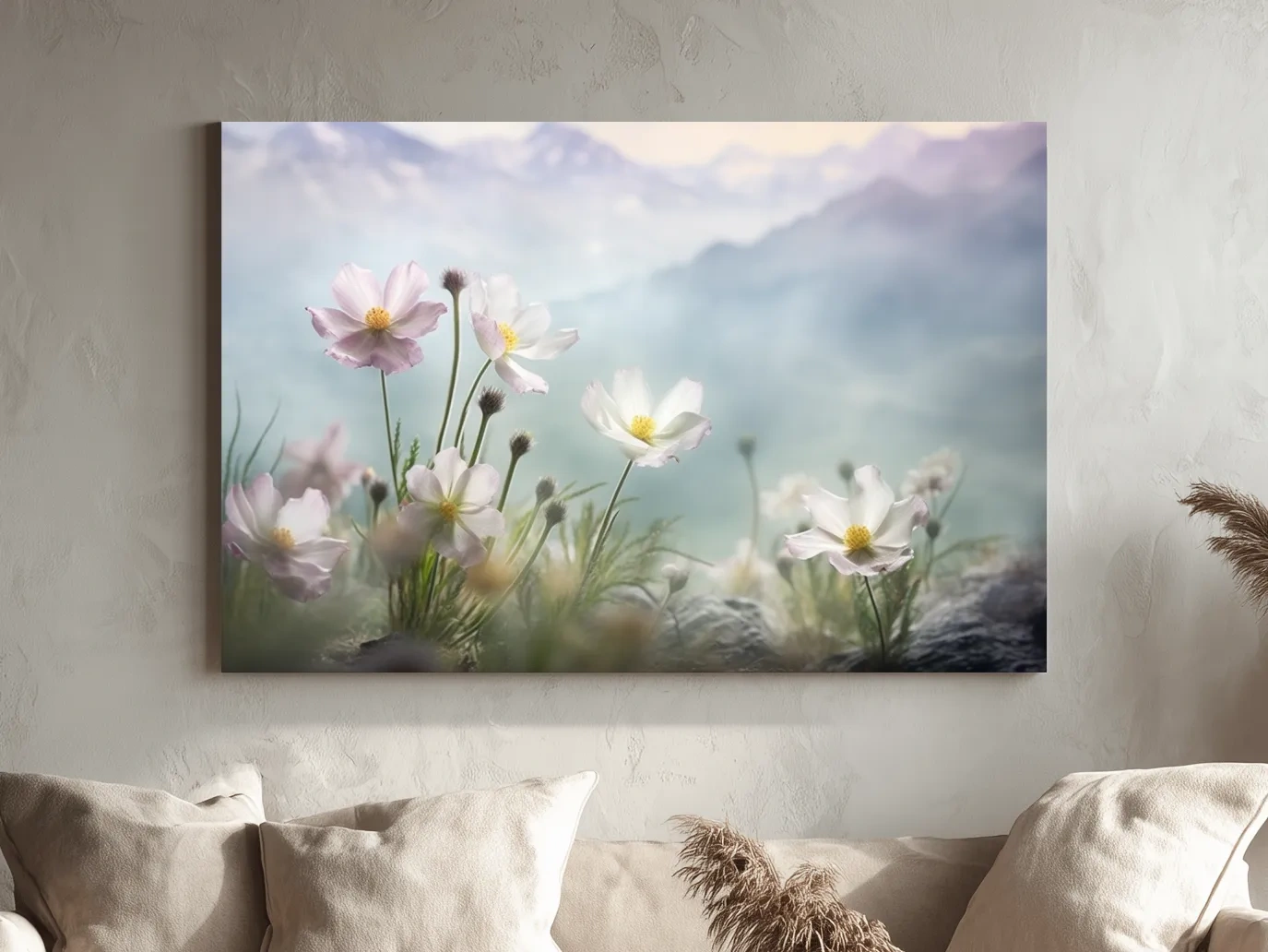 Dreamy Alpine Wildflower Meadow - Soft Pastel Mountain Botanic Artwork