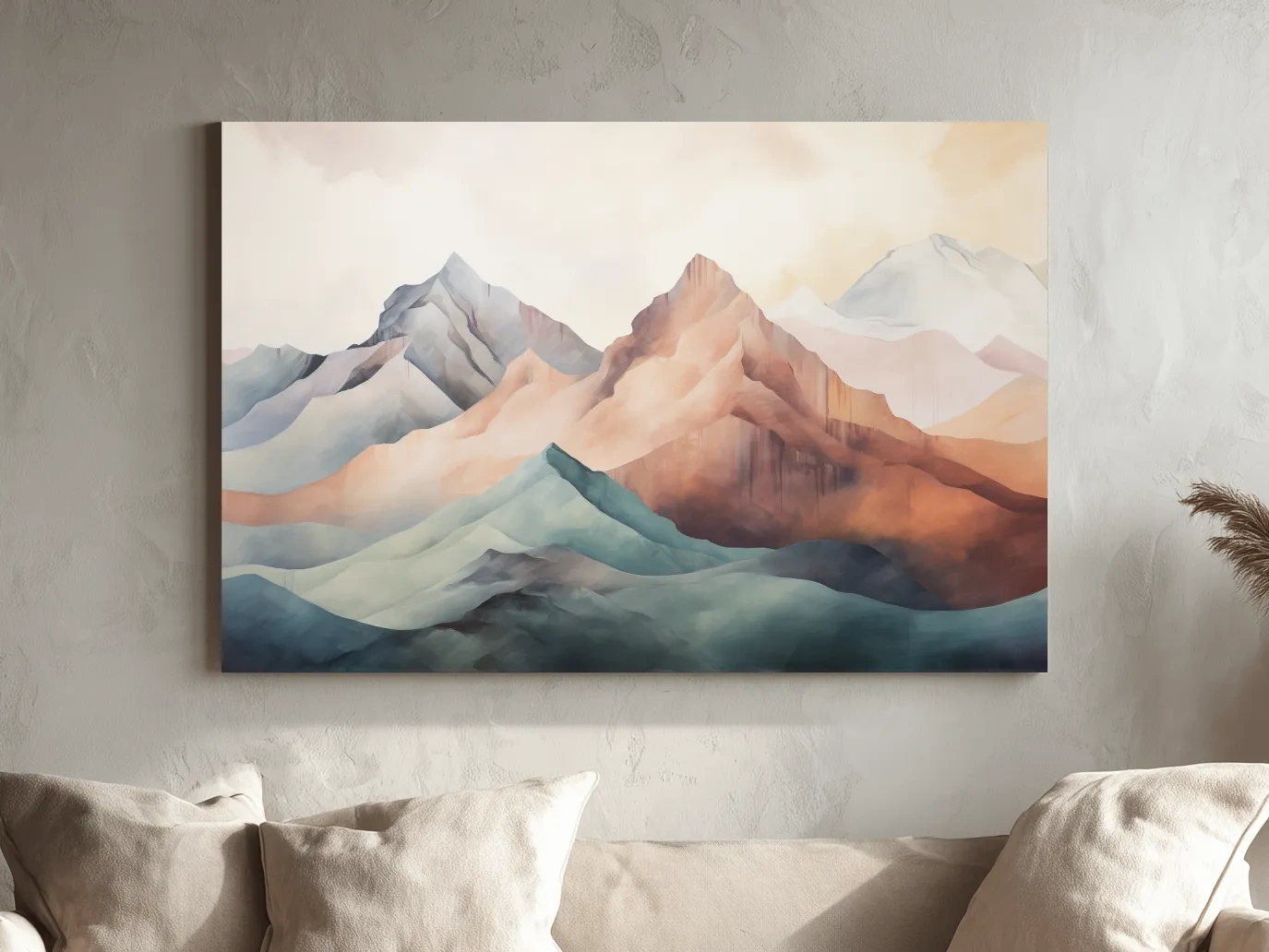 Dreamy Pastel Watercolor Mountain Range - Minimalist Alpine Landscape Wall Art