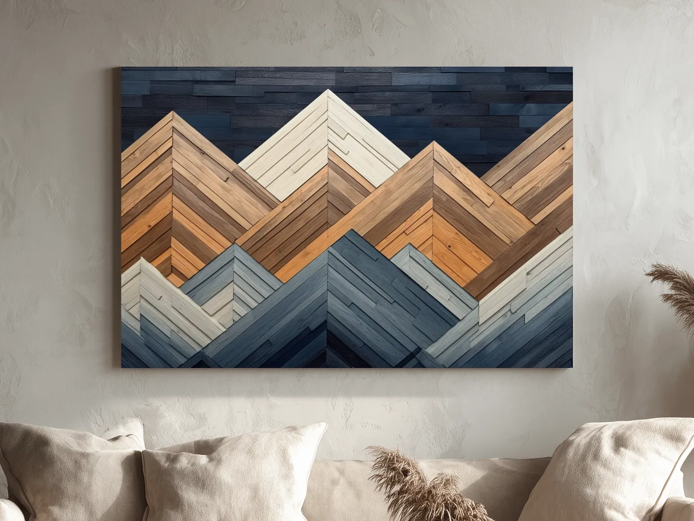 Geometric Wood Plank Mountains - Modern Rustic Canvas Wall Art