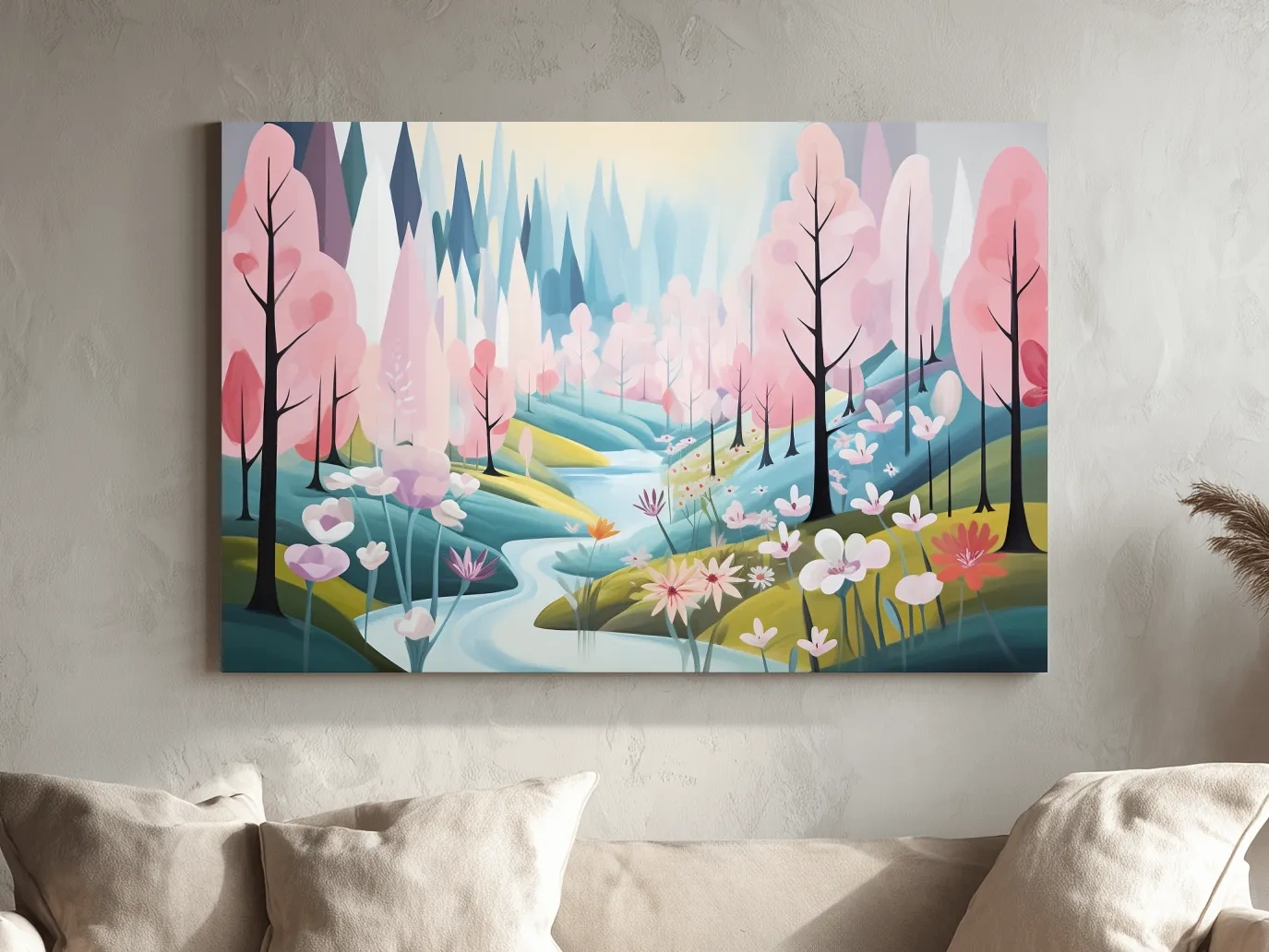 Dreamy Pastel Pink Blossom Forest - Whimsical Floral Landscape Wall Art